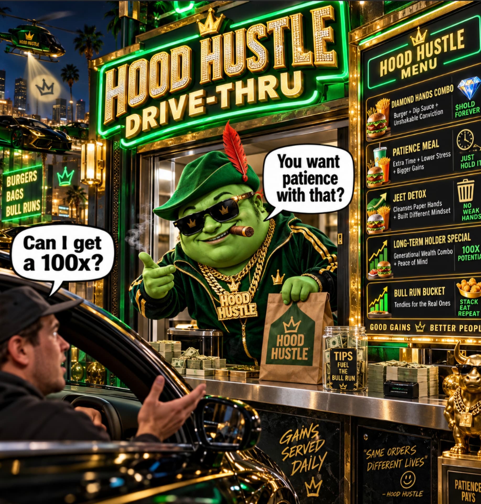 Hood Hustle drive-thru meme